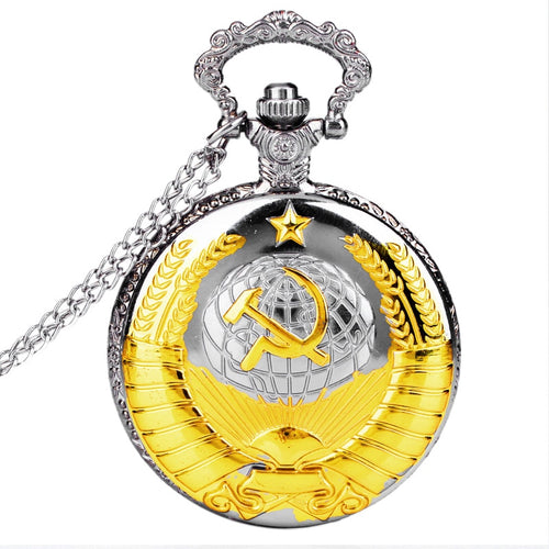 Vintage Fashion Emblem USSR Soviet Badges Hammer Sickle Pocket Watch Retro Russia Army Communism Necklace For Men Women