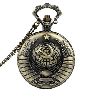 Vintage Fashion Emblem USSR Soviet Badges Hammer Sickle Pocket Watch Retro Russia Army Communism Necklace For Men Women