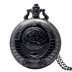 Retro CCCP Russia Soviet Union Russian Flag Hammer Badges Sickle Pocket Watch Hook Design USSR Necklace Chain Gift for Men Women