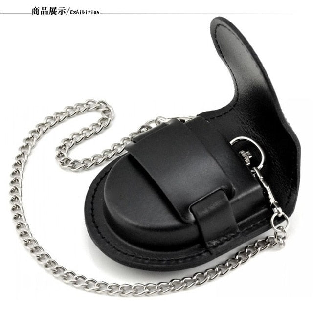 Fashion Male Back Brown Cover Vintage Classic Pocket Watch Box Holder Storage Case Coin Purse Pouch Bag With Chain
