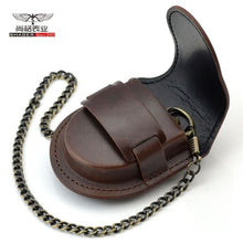 Load image into Gallery viewer, Fashion Male Back Brown Cover Vintage Classic Pocket Watch Box Holder Storage Case Coin Purse Pouch Bag With Chain