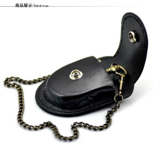 Fashion Male Back Brown Cover Vintage Classic Pocket Watch Box Holder Storage Case Coin Purse Pouch Bag With Chain